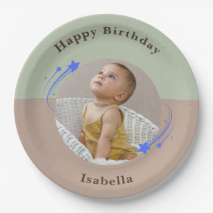 First Birthday Shooting Star Green Brown Paper Plate