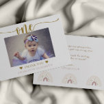 First Birthday Simple Elegant Photo Thank You Card<br><div class="desc">Thank all of your first birthday party guests with this elegant script photo flat thank you card.  Customize text on the front/back and add a photo to create a personalized first birthday thank you card.</div>