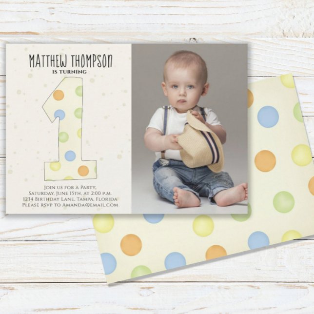 First Birthday Simple Gender Neutral Cute Dots Invitation (Creator Uploaded)