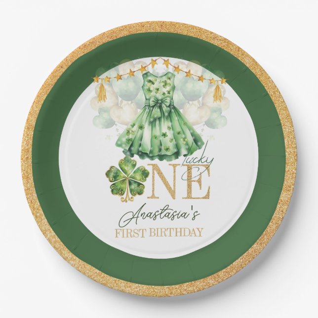 First Birthday St Patrick's Day Personalized Paper Plate (Front)