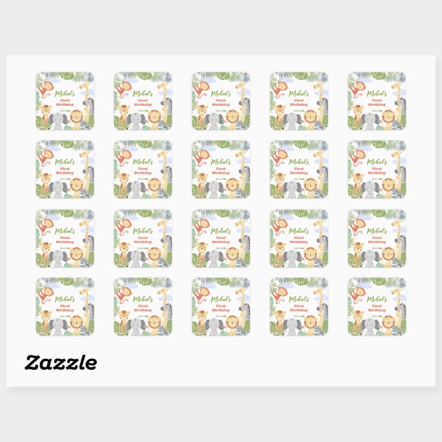 First birthday sticker with cute animals. (Sheet)
