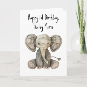 First Birthday Stuffed Elephant Personalized Card