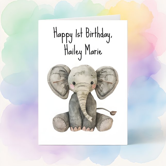 First Birthday Stuffed Elephant Personalized Card (Creator Uploaded)
