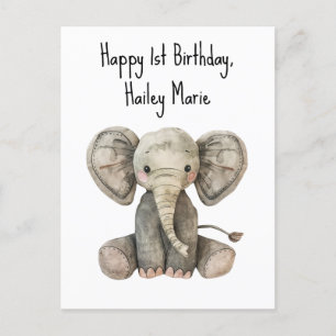 First Birthday Stuffed Elephant Personalized Postcard