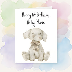 First Birthday Stuffed Toy Dog Personalized Card