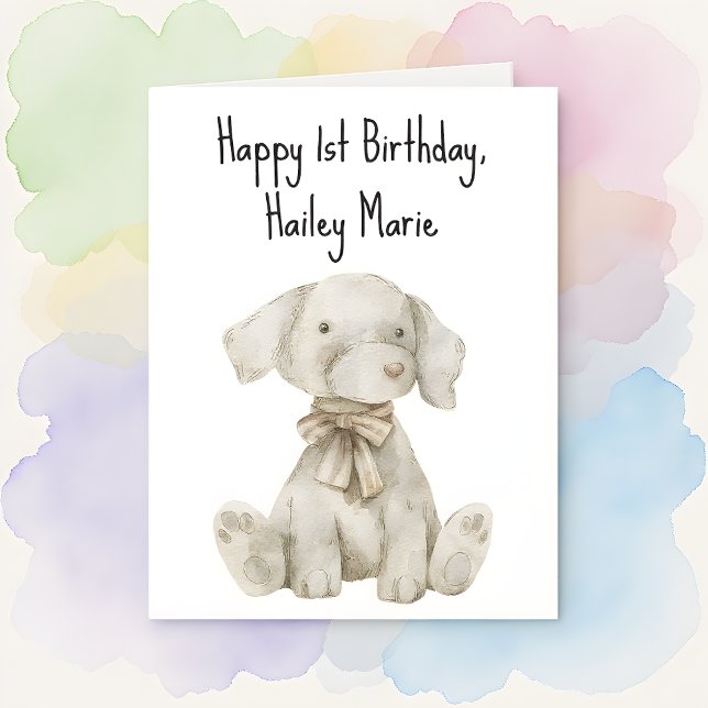 First Birthday Stuffed Toy Dog Personalized Card (Creator Uploaded)