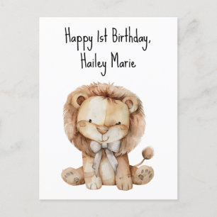 First Birthday Stuffed Toy Lion Personalized Postcard