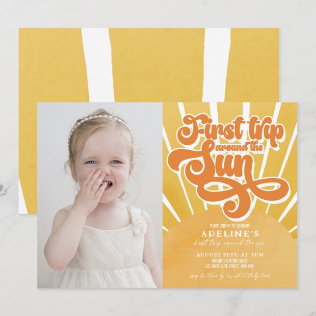 First Birthday Sunshine Orange Boho Cute Party Invitation (Front/Back)