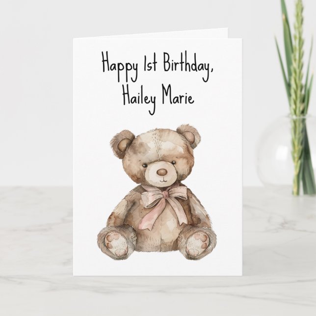 First Birthday Teddy Bear Personalized Card (Front)