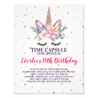 First Birthday Time Capsule Sign | Unicorn Face