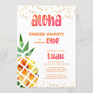 First Birthday Tropical Pineapple Aloha Luau Invitation