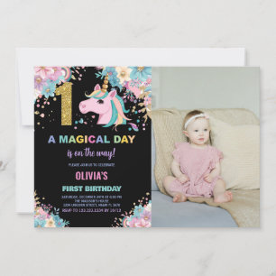 First Birthday Unicorn Birthday Invitations photo