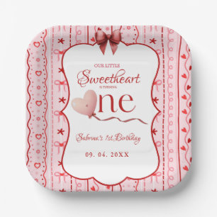 First Birthday valentine baby birthday party Paper Plate