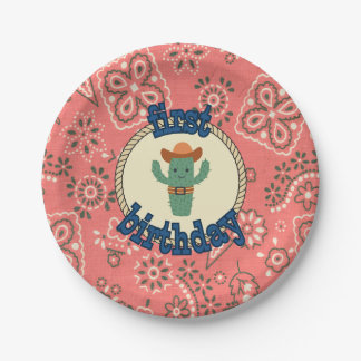 First Birthday Western Bandana Cactus Paper Plates