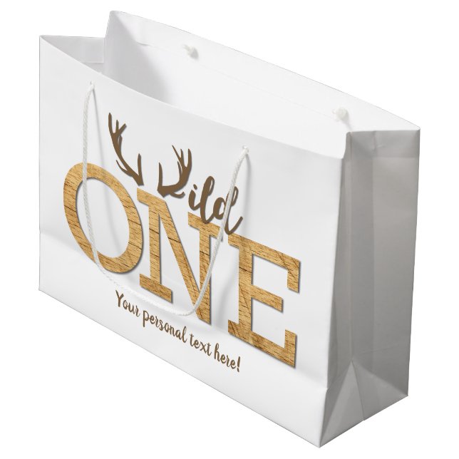 First Birthday Wild One Boy Birthday Party Large Gift Bag (Front Angled)