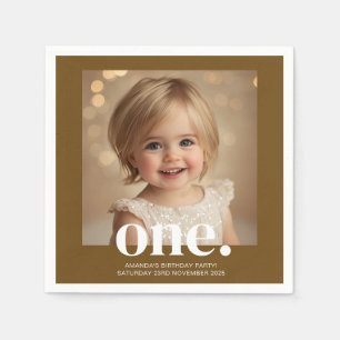 First Bithday Photo Acrylic Sign in Brown Napkin