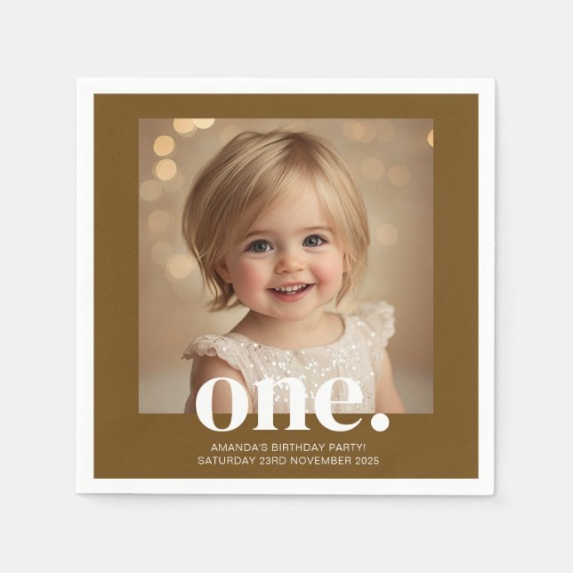 First Bithday Photo Acrylic Sign in Brown Napkin (Front)