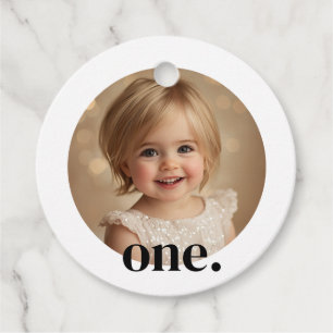 First Bithday Photo Favour Tag in Brown & White