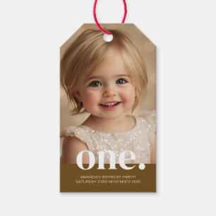 First Bithday Photo Gift Tag in Brown & White