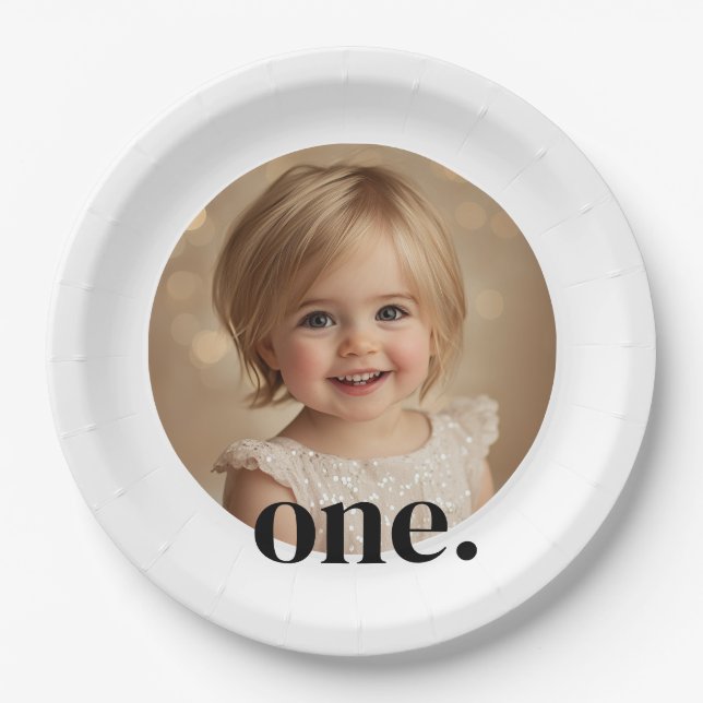 First Bithday Photo Paper Plate in Black & White (Front)
