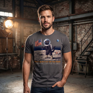 First Black Cat on the Moon Retro Space Astronaut T-Shirt
