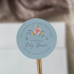 First Bloom Baby Shower Circular Return Address Cl Classic Round Sticker