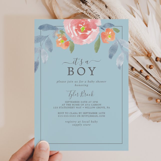 First Bloom Floral It's A Boy Baby Shower Invitati Invitation (Creator Uploaded)