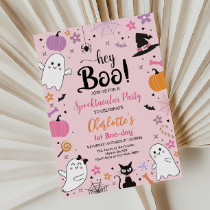 First Boo Day Pink Spooktacular Halloween Birthday Invitation