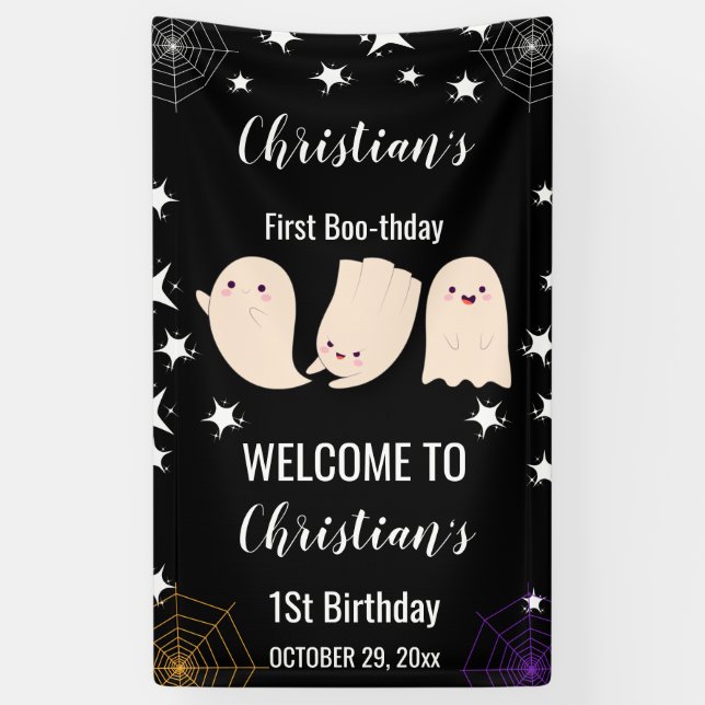 First Boo-thday Halloween Ghost 1St Birthday Banner (Vertical)