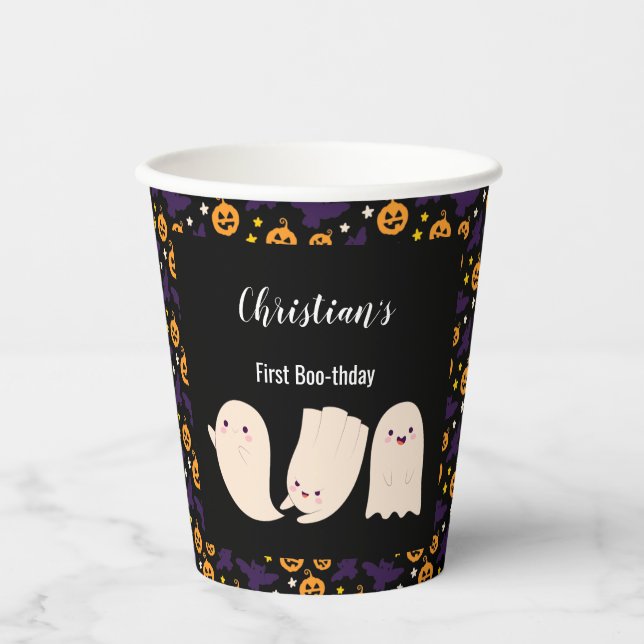 First Boo-thday Halloween Ghost 1St Birthday Paper Cups (Front)