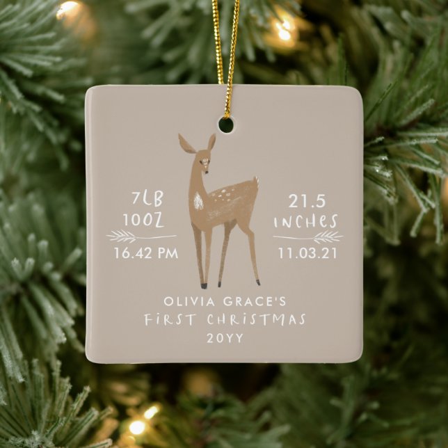 First Christmas 1 photo baby details deer Ceramic  Ceramic Ornament (Tree)
