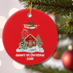 First Christmas Airplane Tree Pilot Boy Ceramic Ornament