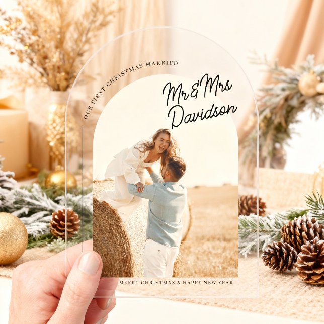 First Christmas Arch Married Photo Christmas Card Acrylic Invitations (Creator Uploaded)