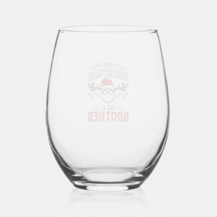 First Christmas As a Brother Santa Gnome Stemless Wine Glass