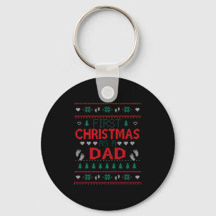 First Christmas As A Dad Funny Matching Xmas New D Keychain