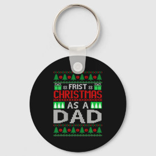 First Christmas As A Dad Santa Hat Ugly Xmas New D Keychain