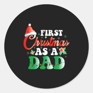 First Christmas As A Dad Xmas Lights New Dad Chris Classic Round Sticker
