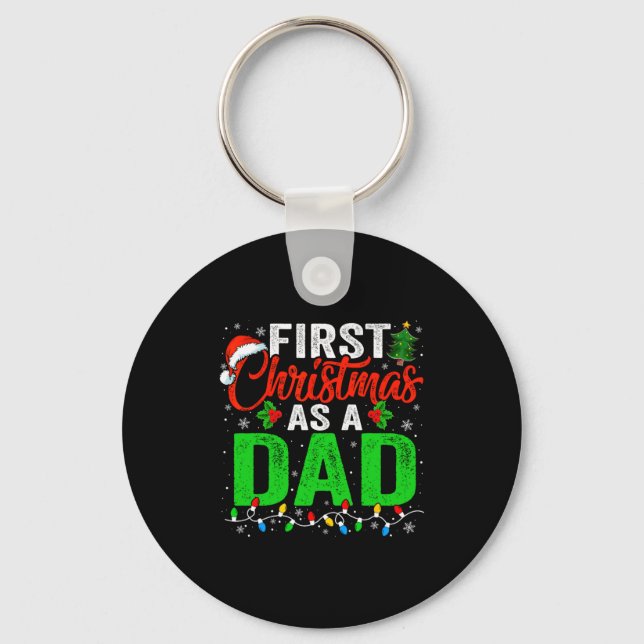 First Christmas As A Dad Xmas Lights New Dad Chris Keychain (Front)