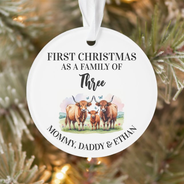 First Christmas As a Family of 3,Custom Highland  Ornament (Tree)