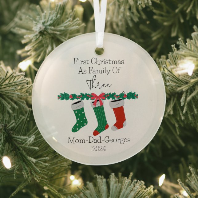 First Christmas As A Family Of 3 Glass Ornament (Insitu)