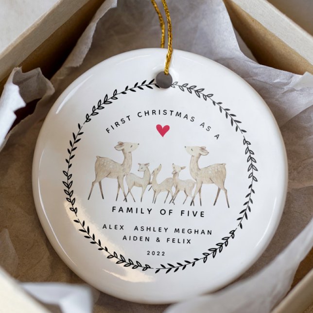 First Christmas As A Family Of Five Deer  Ceramic Ornament (Creator Uploaded)