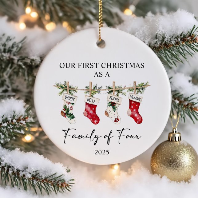 First Christmas As A Family of Four Ceramic Ornament (Creator Uploaded)