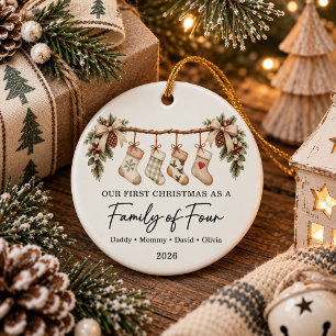 First Christmas As A Family of Four Ceramic Ornament