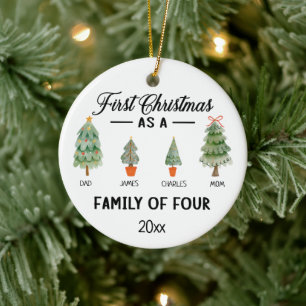 First Christmas As A Family Of Four Watercolor Ceramic Ornament
