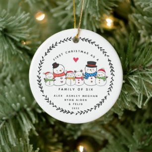 First Christmas As A Family Of SixSnowmen Ceramic Ornament