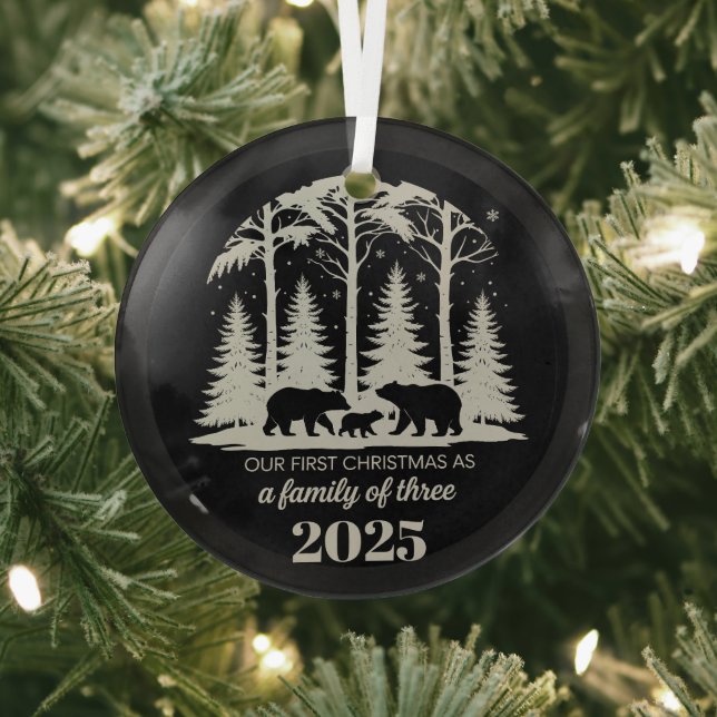 First Christmas As a Family of Three 2025 Custom Glass Ornament (Insitu)