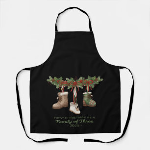 First Christmas as a Family of Three 2025 Rustic Apron