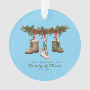 First Christmas as a Family of Three 2025 Rustic  Ornament