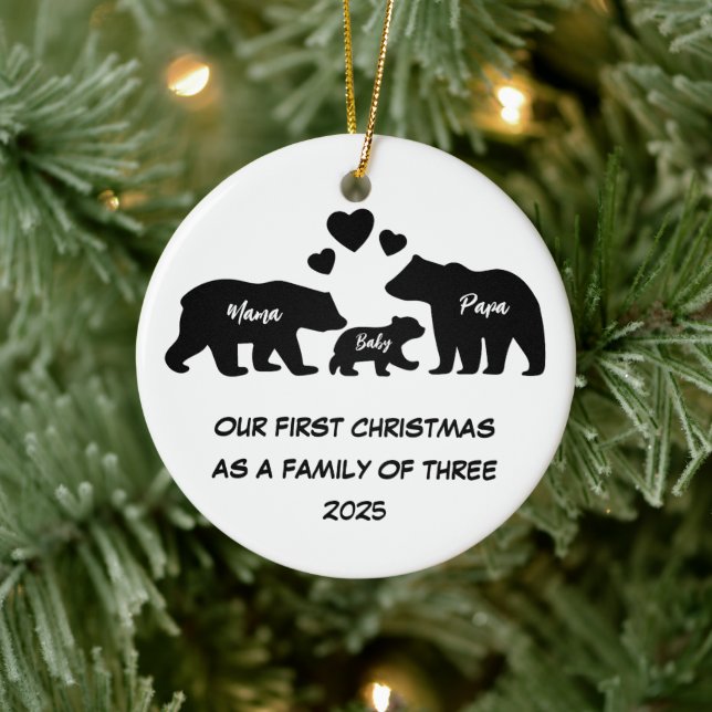First Christmas As A Family Of Three Ceramic Ornament (Tree)