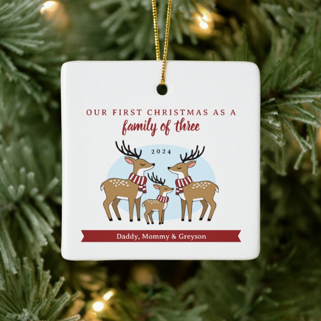First Christmas as a Family of Three Ceramic Ornament (Tree)
